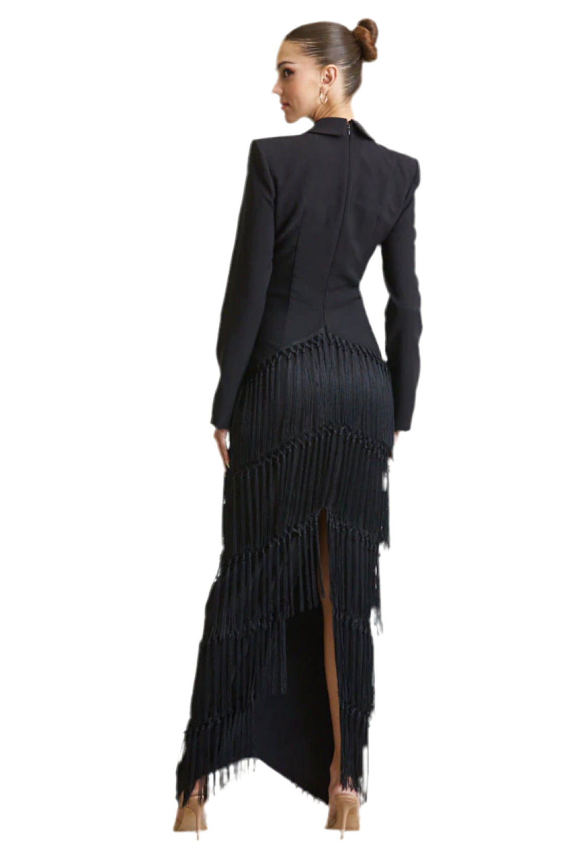 Black Cutout Tassel Fringe Split Dress