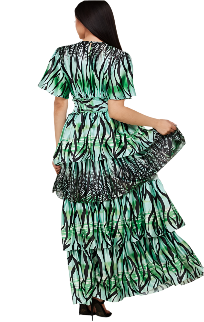 Forest Green Print Dress