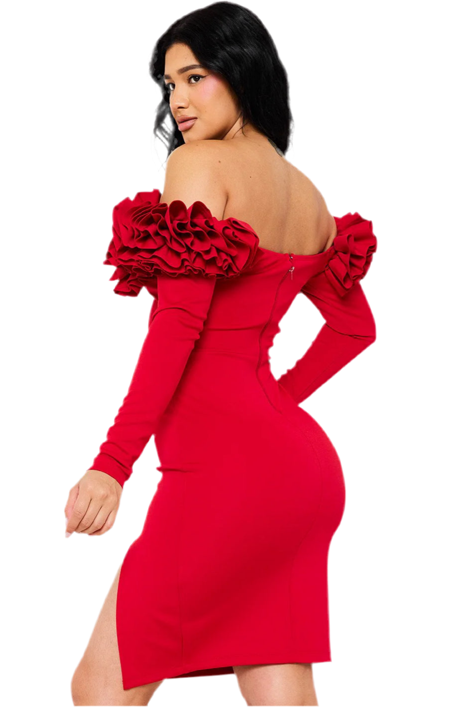 Red Off Shoulder Midi Dress