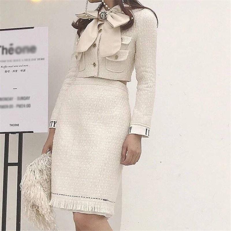Polyester Turn-Down Collar High End Bow Collar 2 Pieces Skirt Set