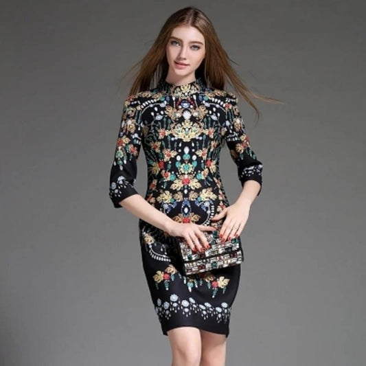 Mandarin Collar Autumn Dress