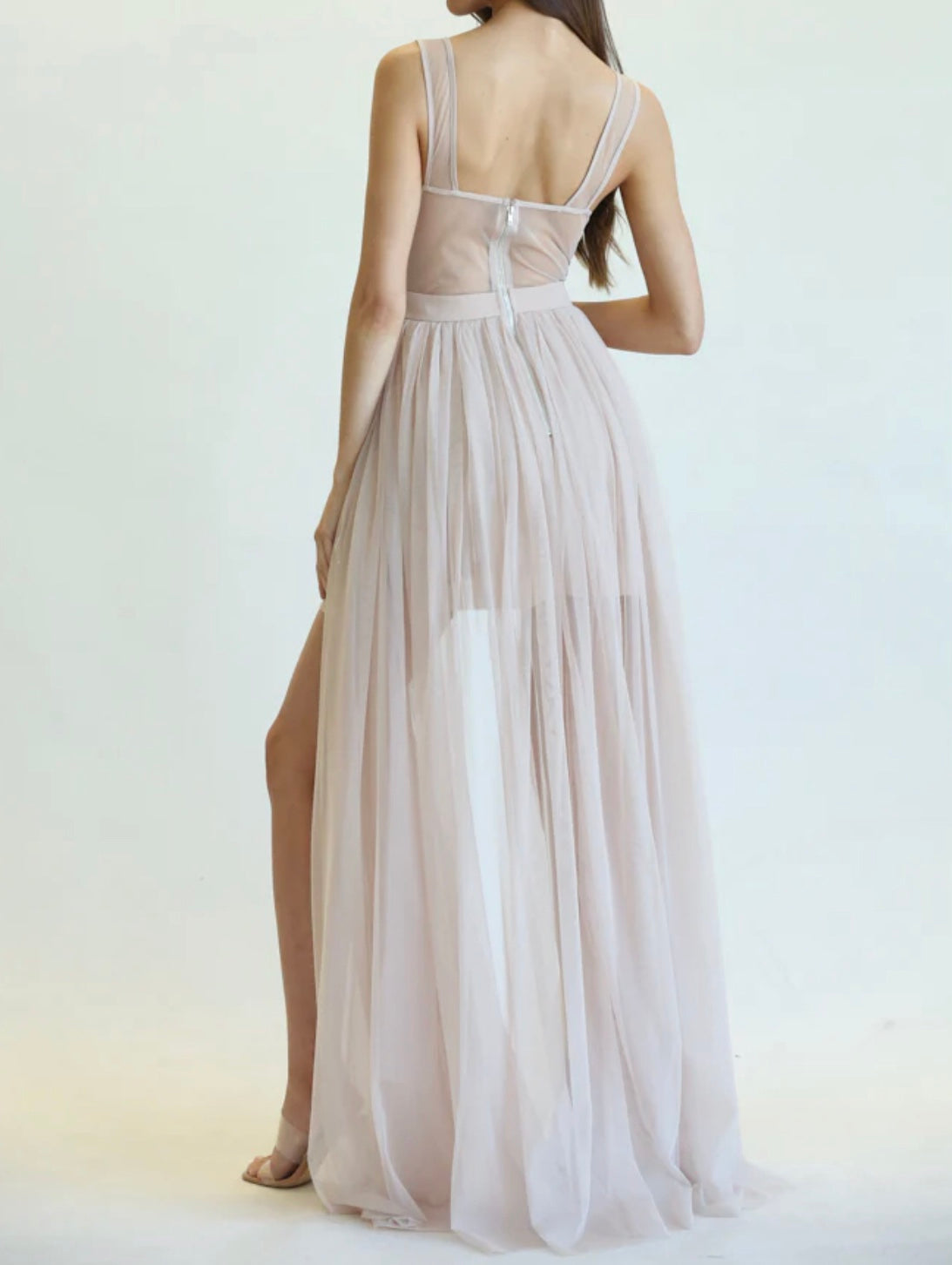 Corset Mesh Bustier Beige Dress