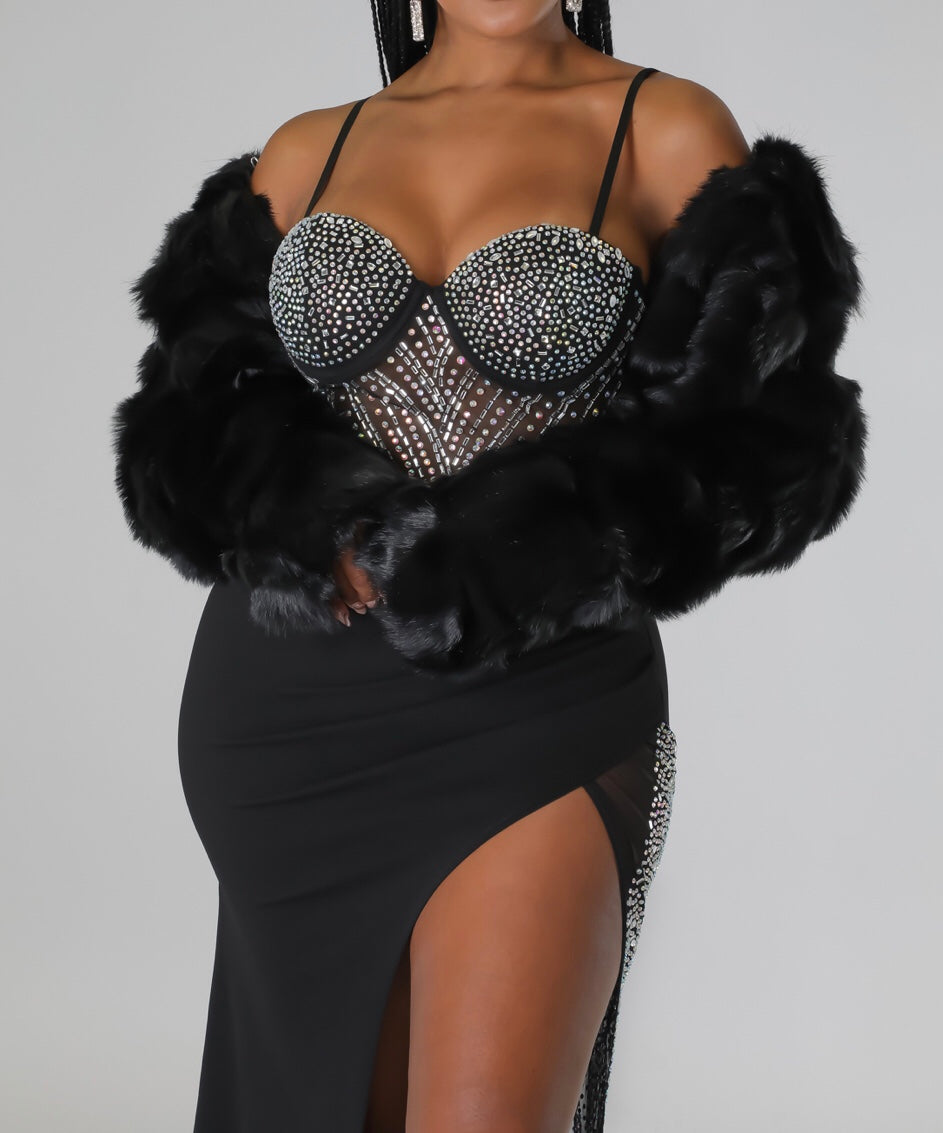 Vegan Fur Crop Black Jacket