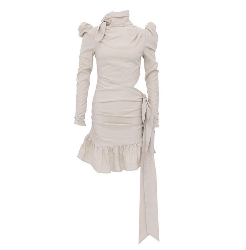 Asymmetrical Puff Sleeve Dress