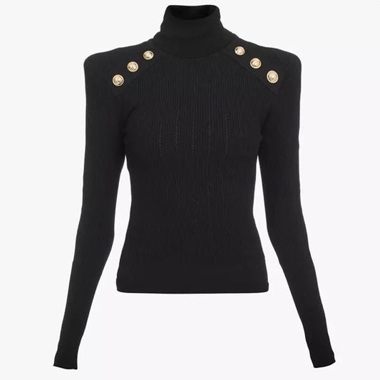 Black Turtleneck Knit Top