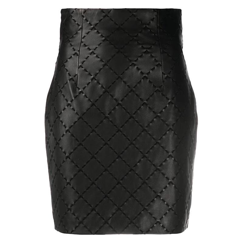 Embroidery Rhombic Leather Skirt