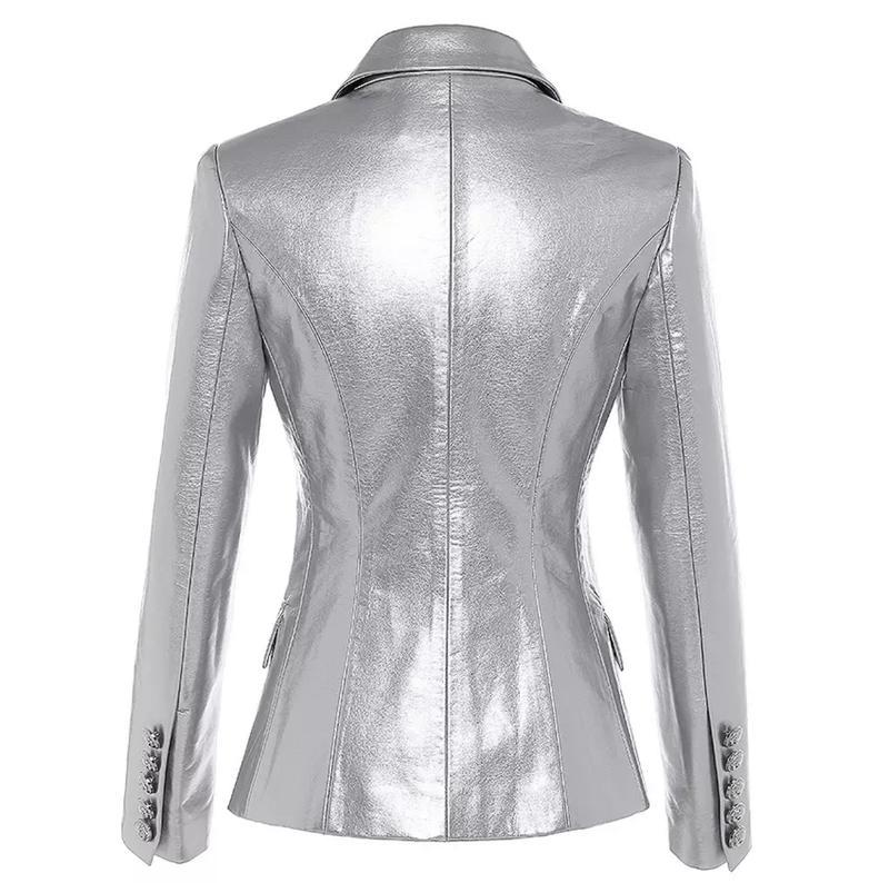 Leather Gold Button Blazer