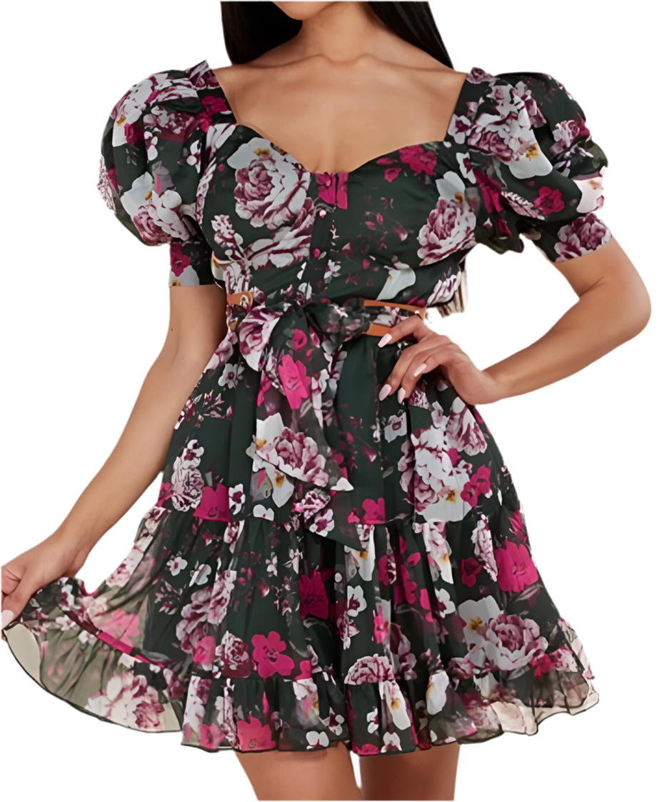 Multi Prints Belted Dress