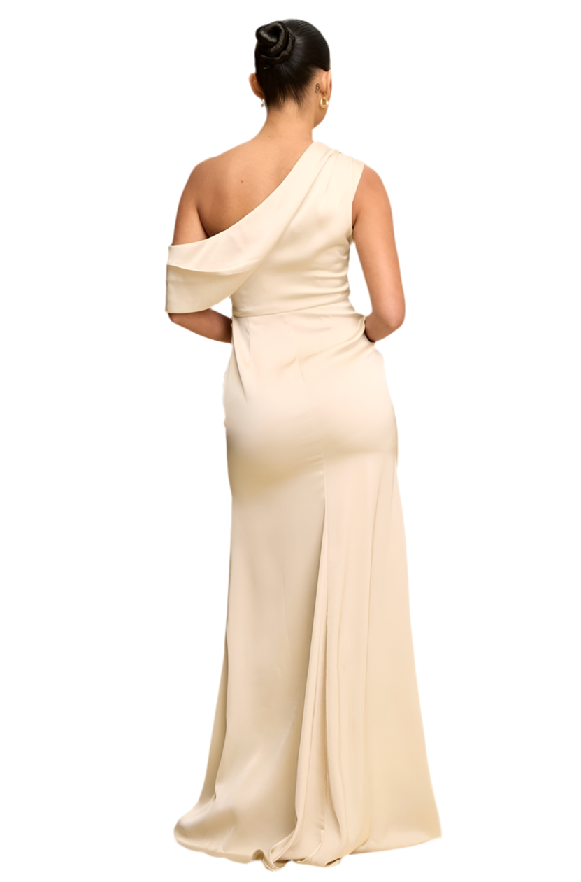 Satin Off Shoulder Split Dress