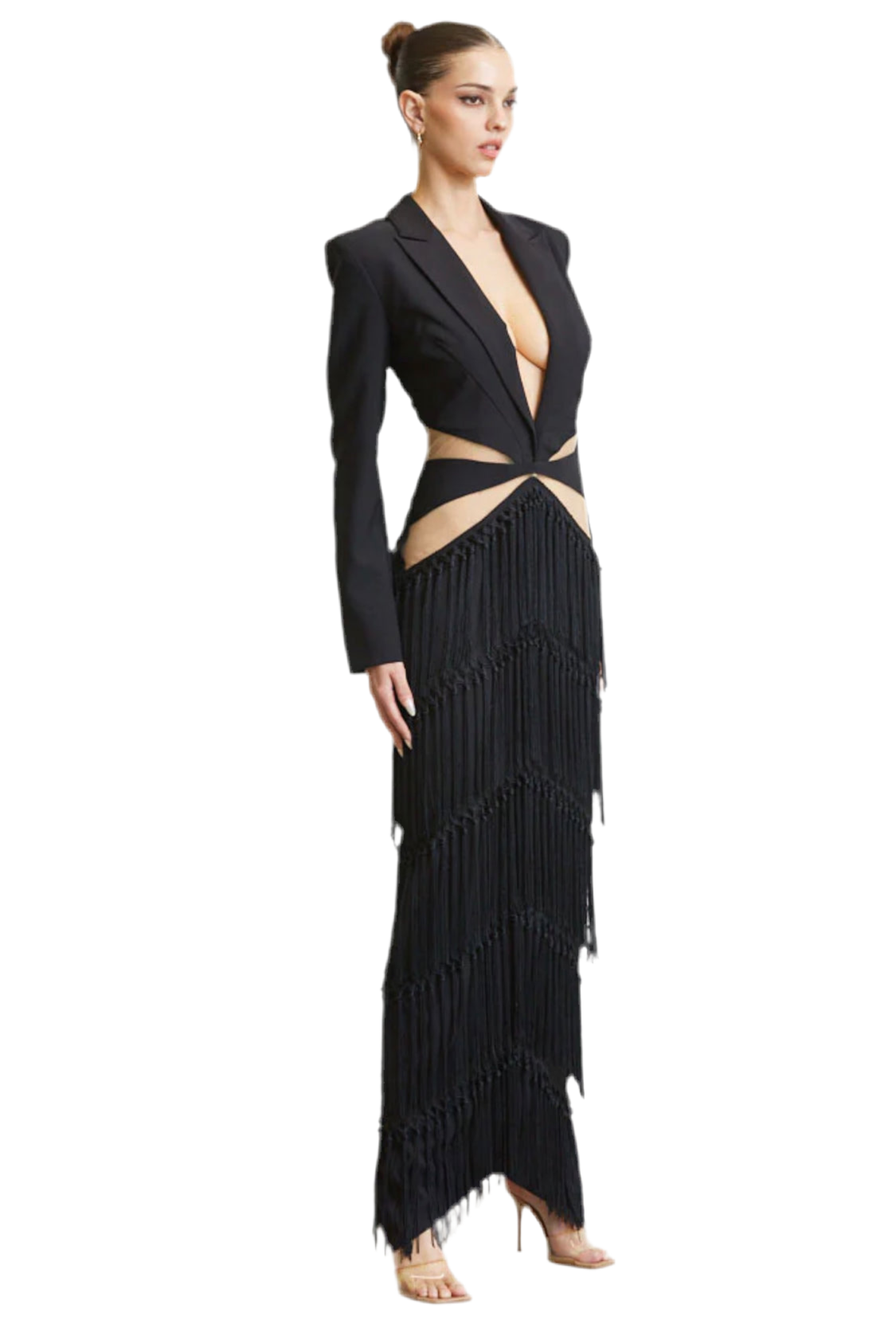 Black Cutout Tassel Fringe Split Dress