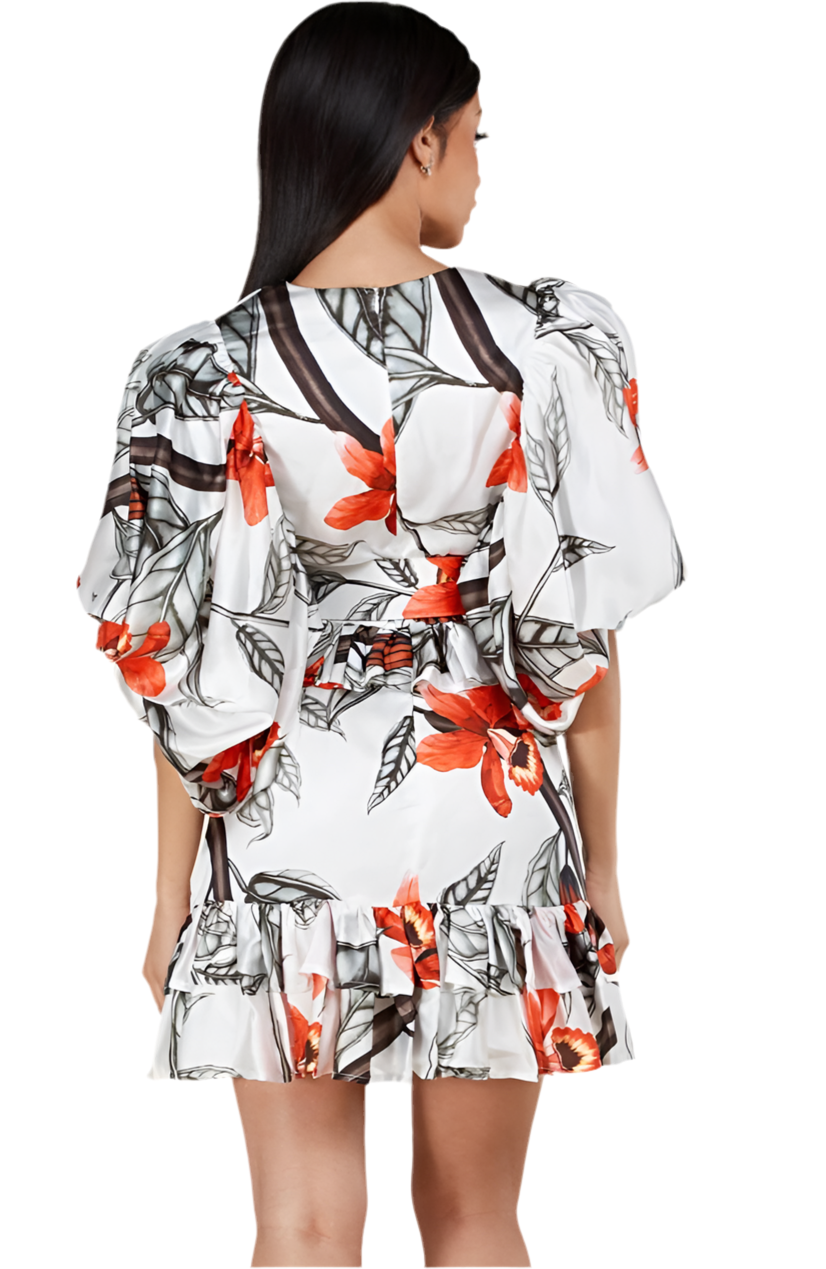Floral Belted Puffy Mini Dress