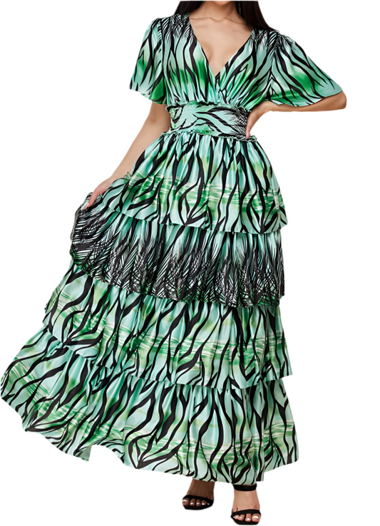 Forest Green Print Dress