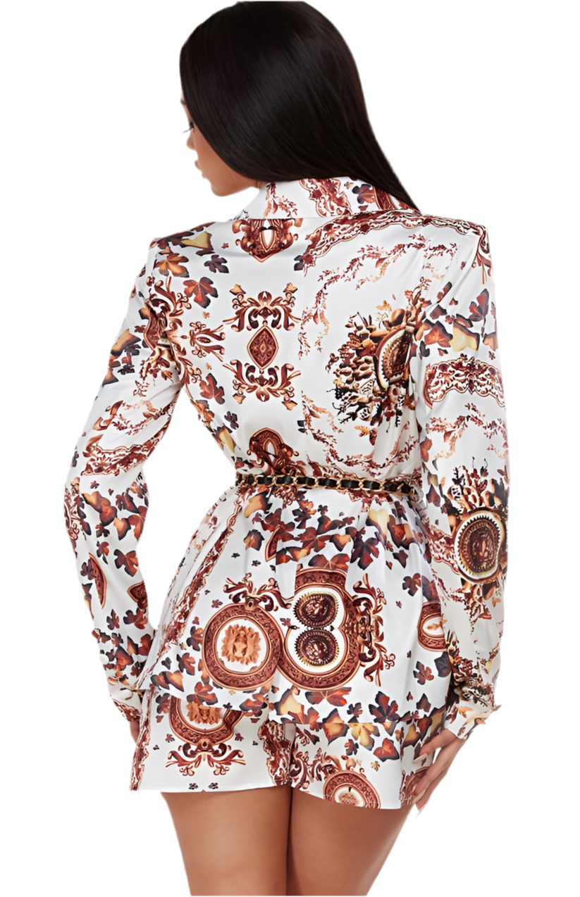 Floral Belted Blazer & Shorts Sets
