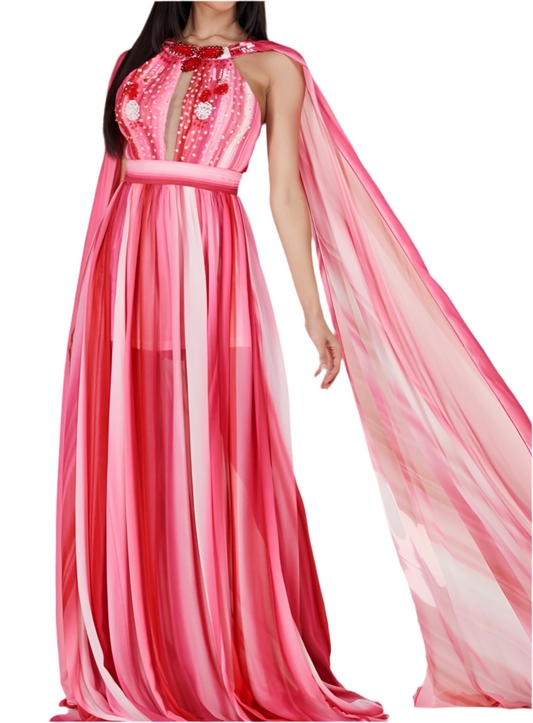 Detailed Cutout Cape Dress