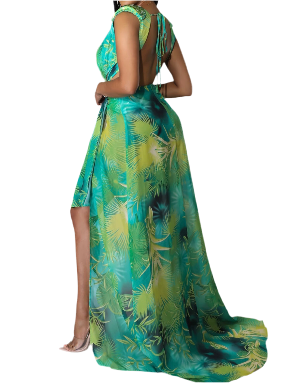 Floral Crystal Bodysuit & Wrap Skirt Set