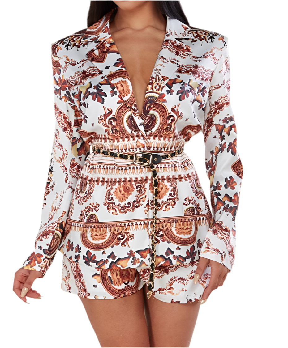 Floral Belted Blazer & Shorts Sets