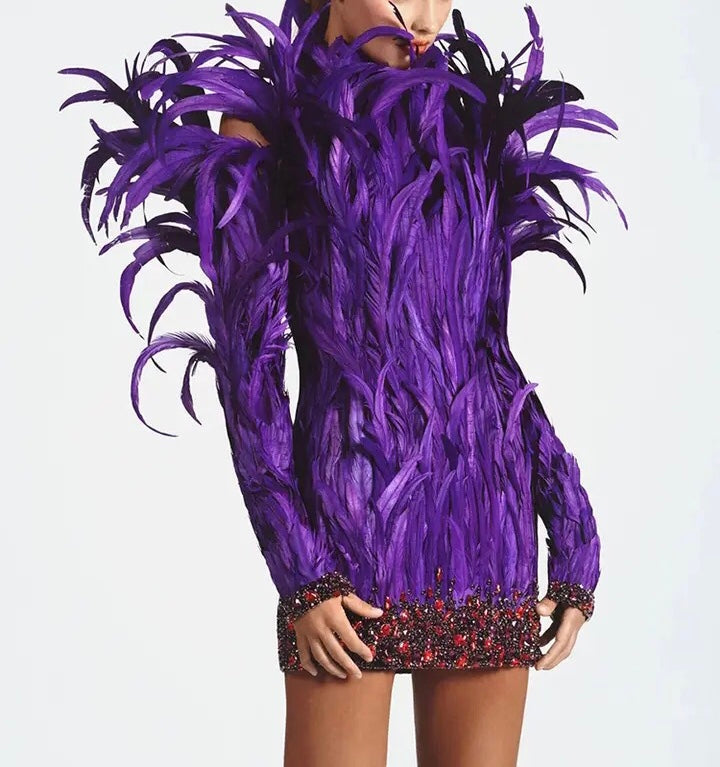 Cutout Feathers Mini Dress
