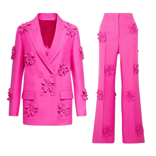 Pink Flowers Blazer & Pants Sets