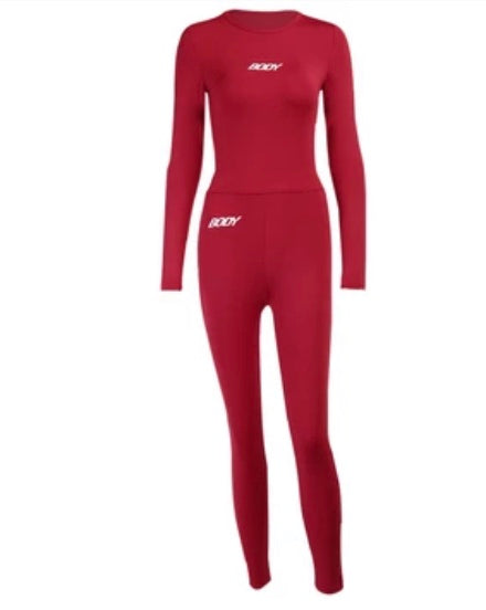 Kylie Red Bodysuit & Pants Sets