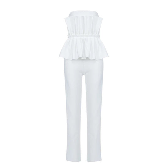 Adi Strapless Ruffle White Jumpsuit