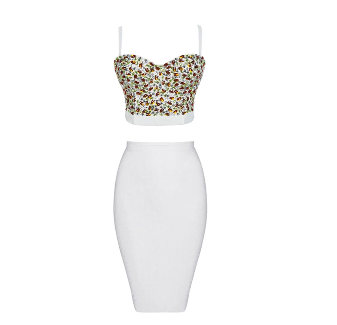 Crystal Bustier Crop Top & Skirt Sets