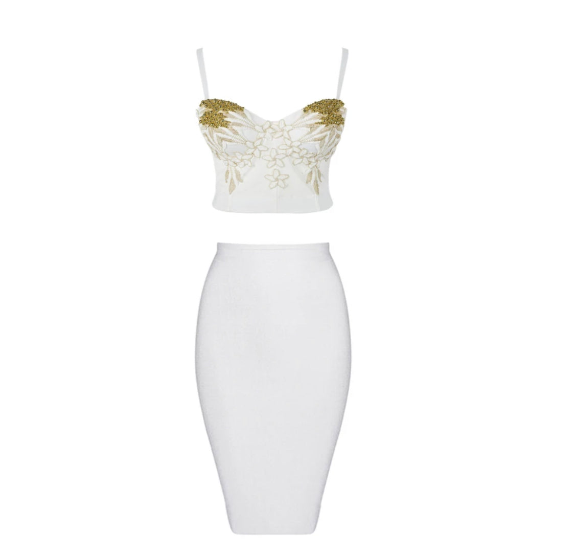 Crystal Bustier Crop Top & Skirt Sets