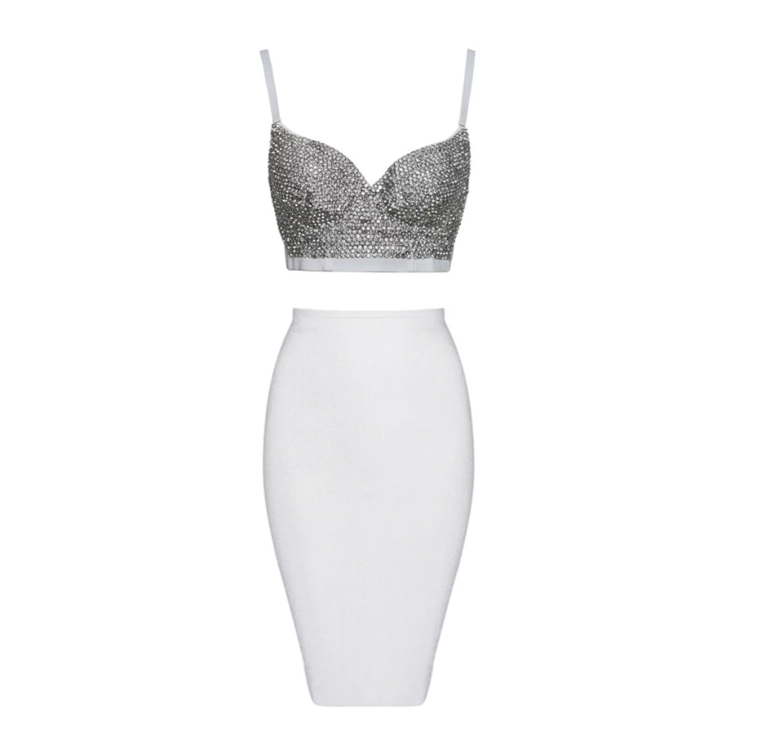 Crystal Bustier Crop Top & Skirt Sets
