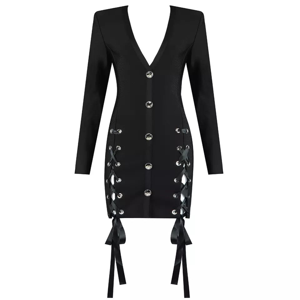 Black Lace Up Mini Dress
