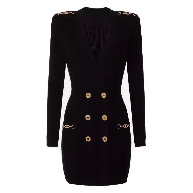 Black Naomi Knit Gold Buttons Dress