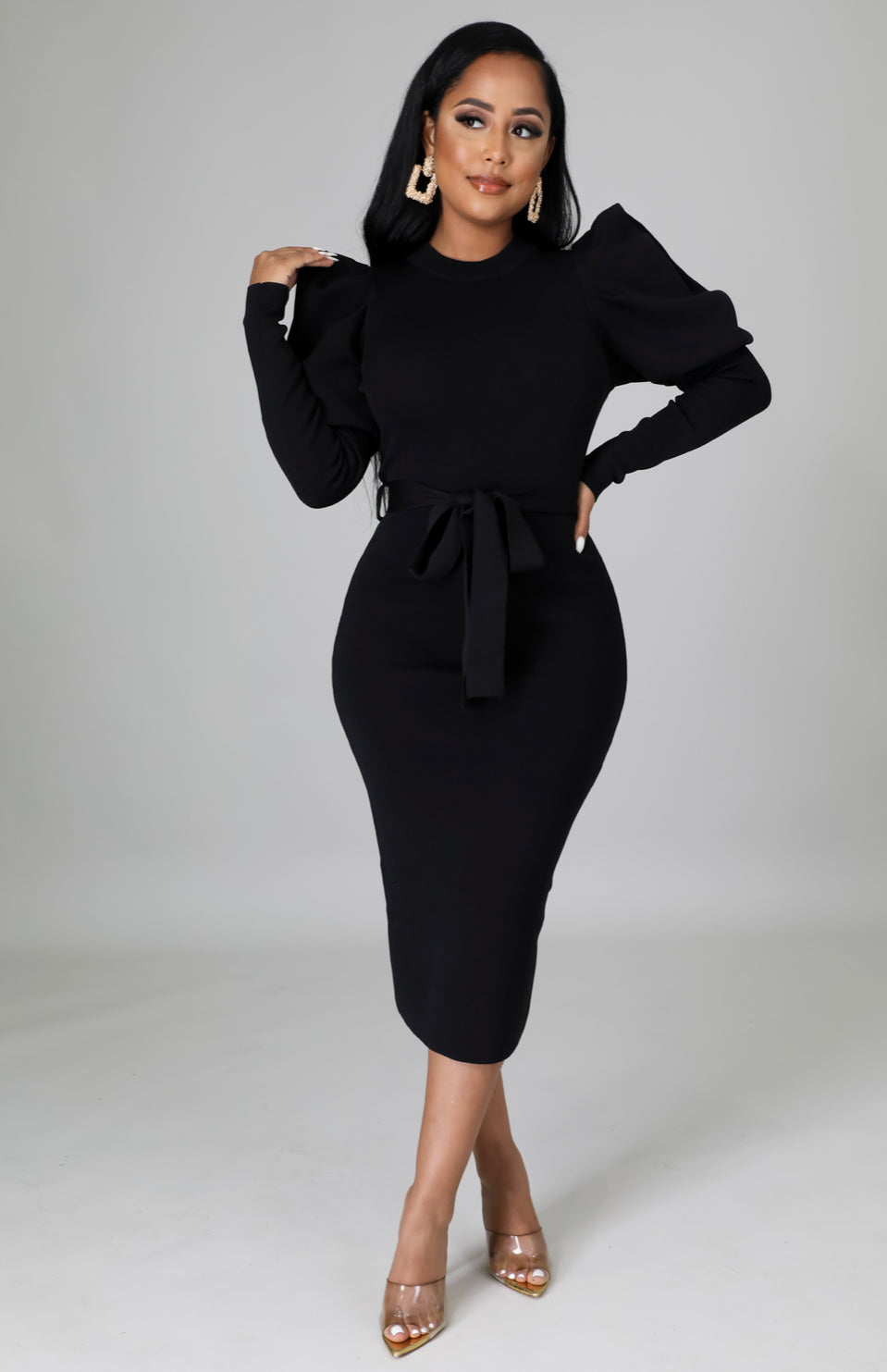 Puff Sleeve Black Dress
