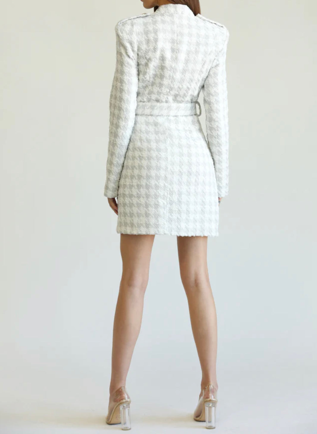 Houndstooth Tweed Gold Buttons Mini Dress