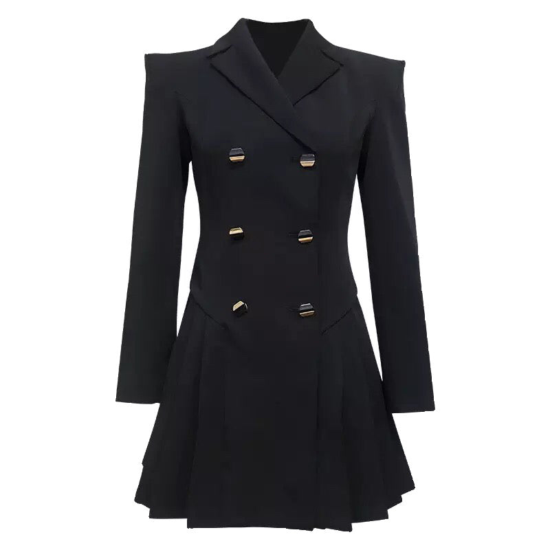 Rae Black Pleated Mini Blazer Dress