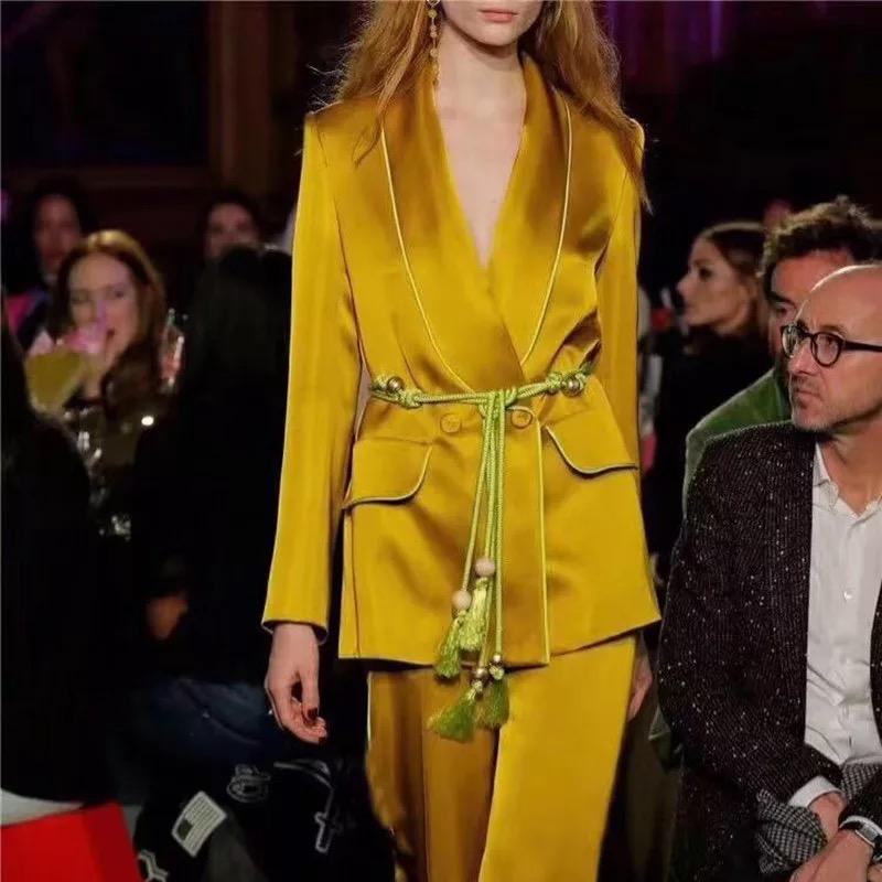 New York Blazer Tie And Pants Yellow Sets