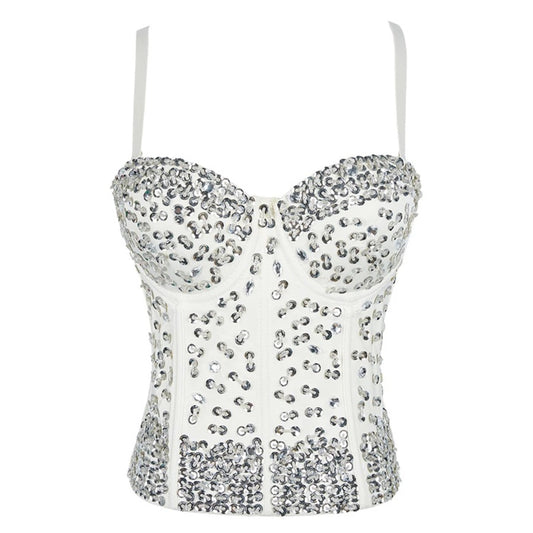 Sequined Bustier White Top