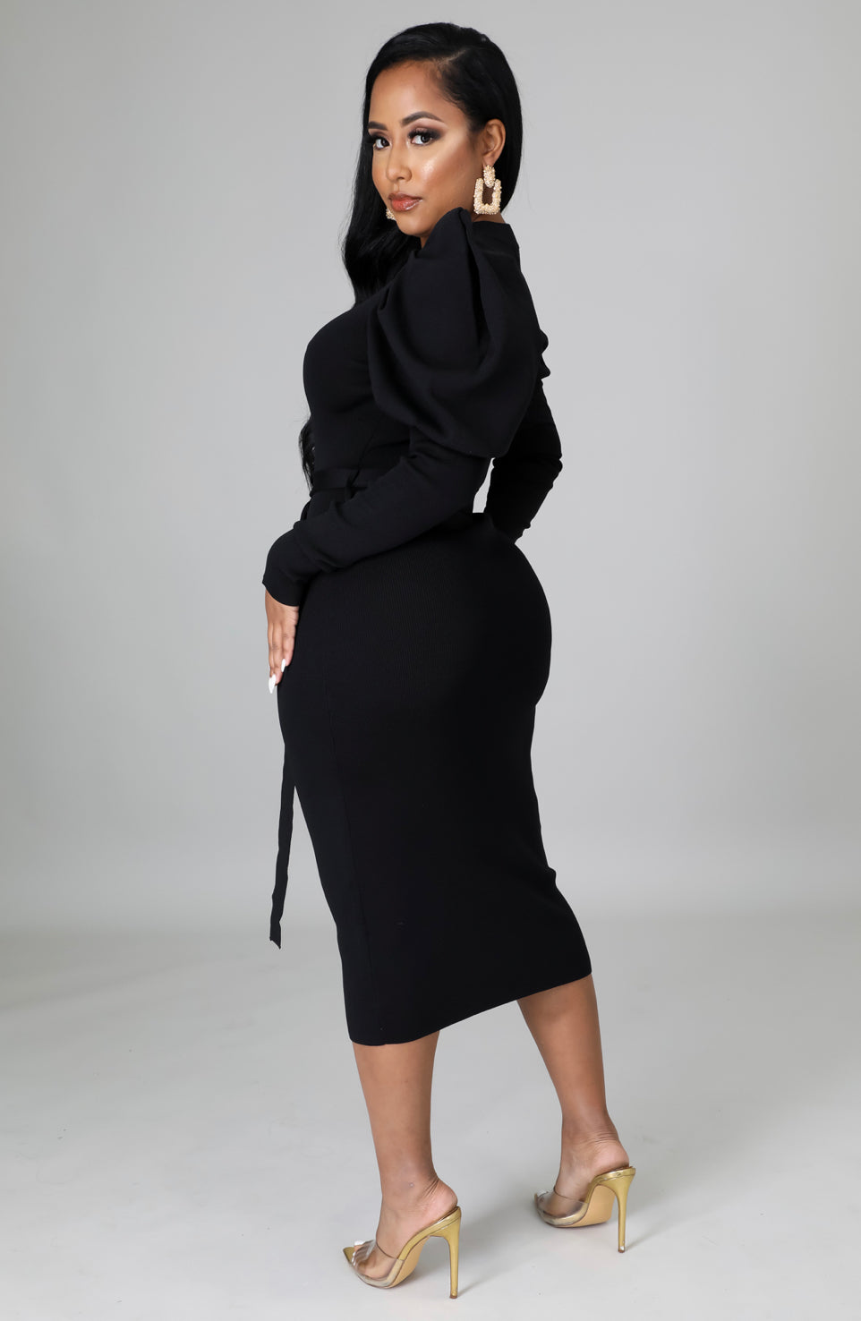 Puff Sleeve Black Dress