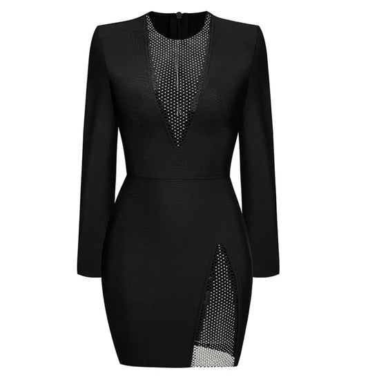 Crystal Cutout Mini Black Dress