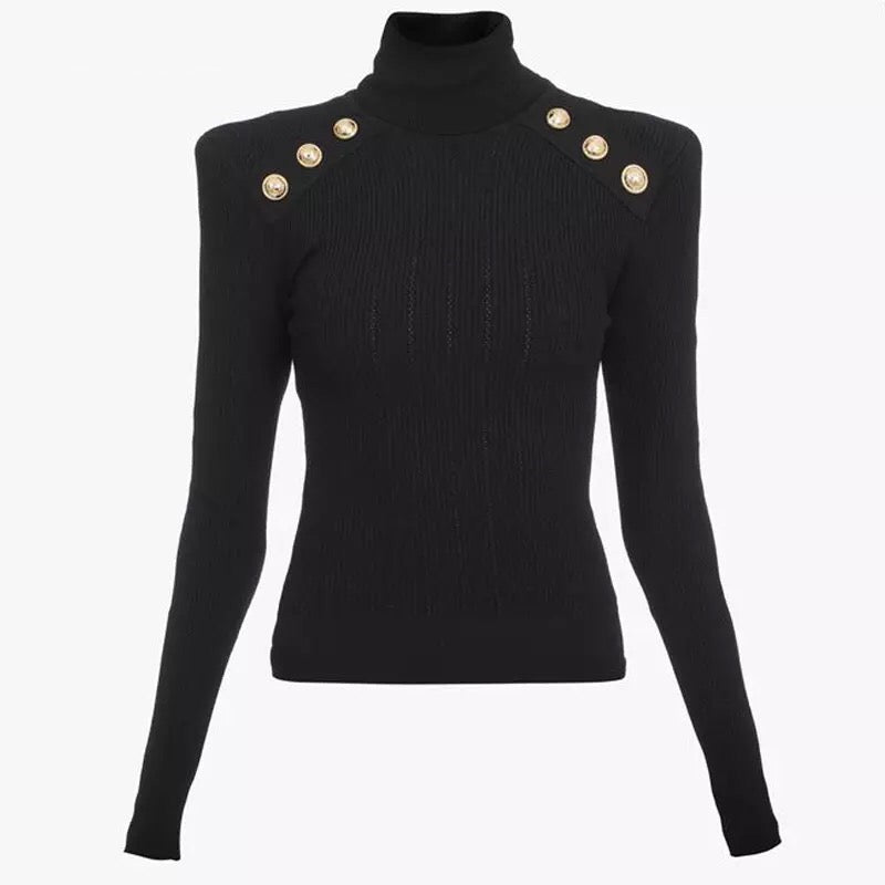 Black Turtleneck Knit Top