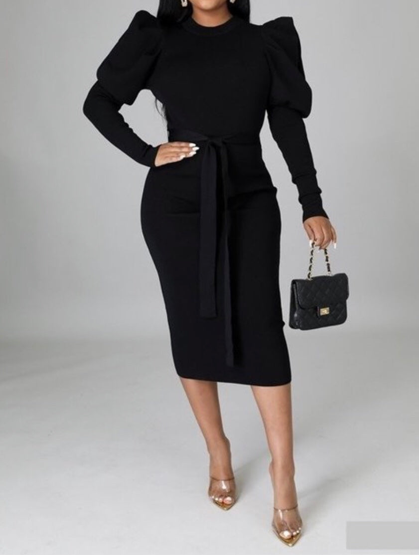Puff Sleeve Black Dress