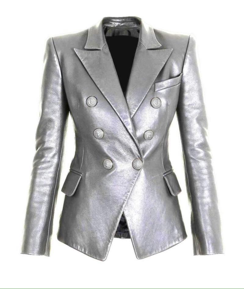 Metallic Leather Button Blazer