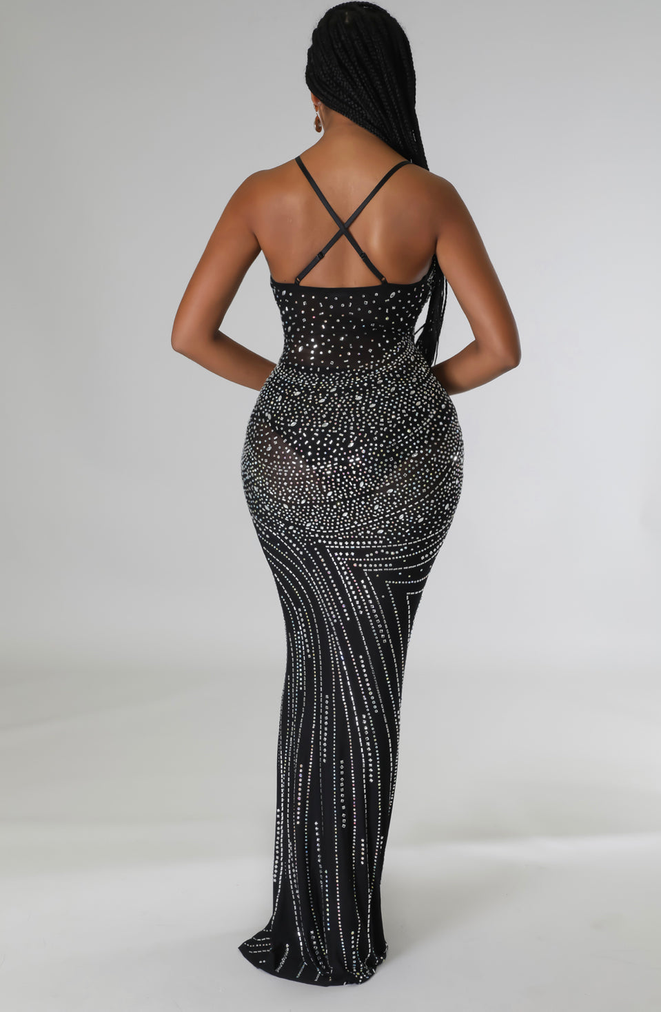 Dripping Diamonds Mesh Black Dress