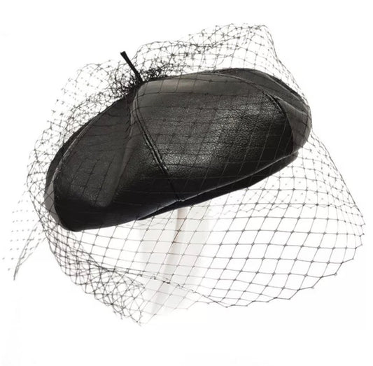 Mesh Vegan Leather Beret