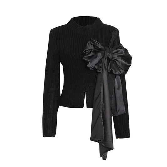 Black Drape Bow Miley Knitwear Top
