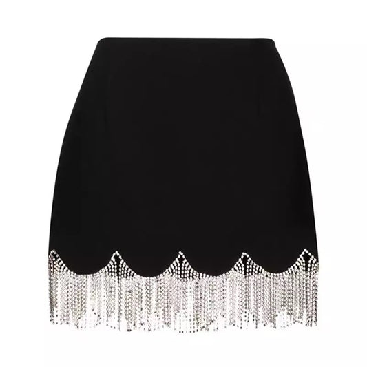 Crystal Tassel Black Mini Skirt
