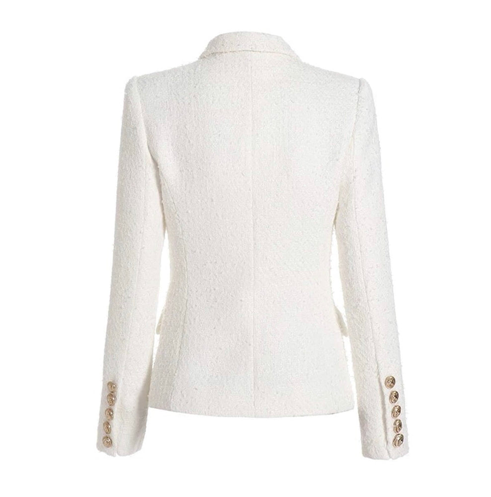 White Tweed Gold Buttons Blazer