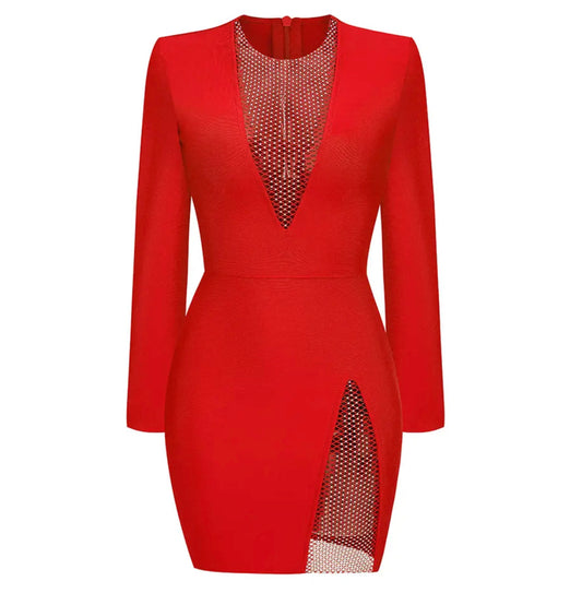 Crystal Cutout Mini Red Dress