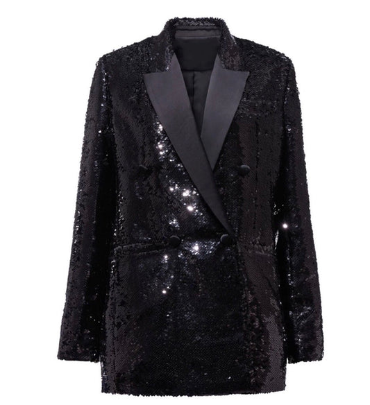Black Adele Sequined Mini Blazer Dress